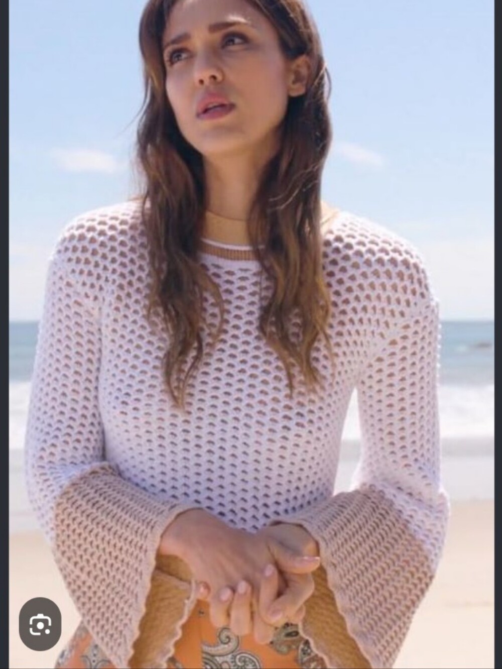 Chloe Layered Crochet Open Knit Sweater Bell Sleeve